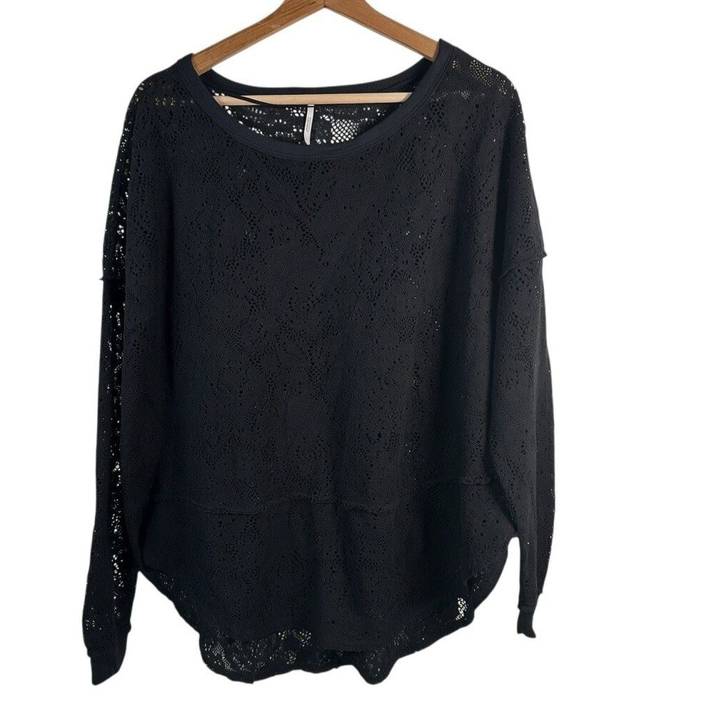 Free People Not Cold In This Black Lace Top M Soft Felted Loose Artsy Bohemian - Picture 2 of 10